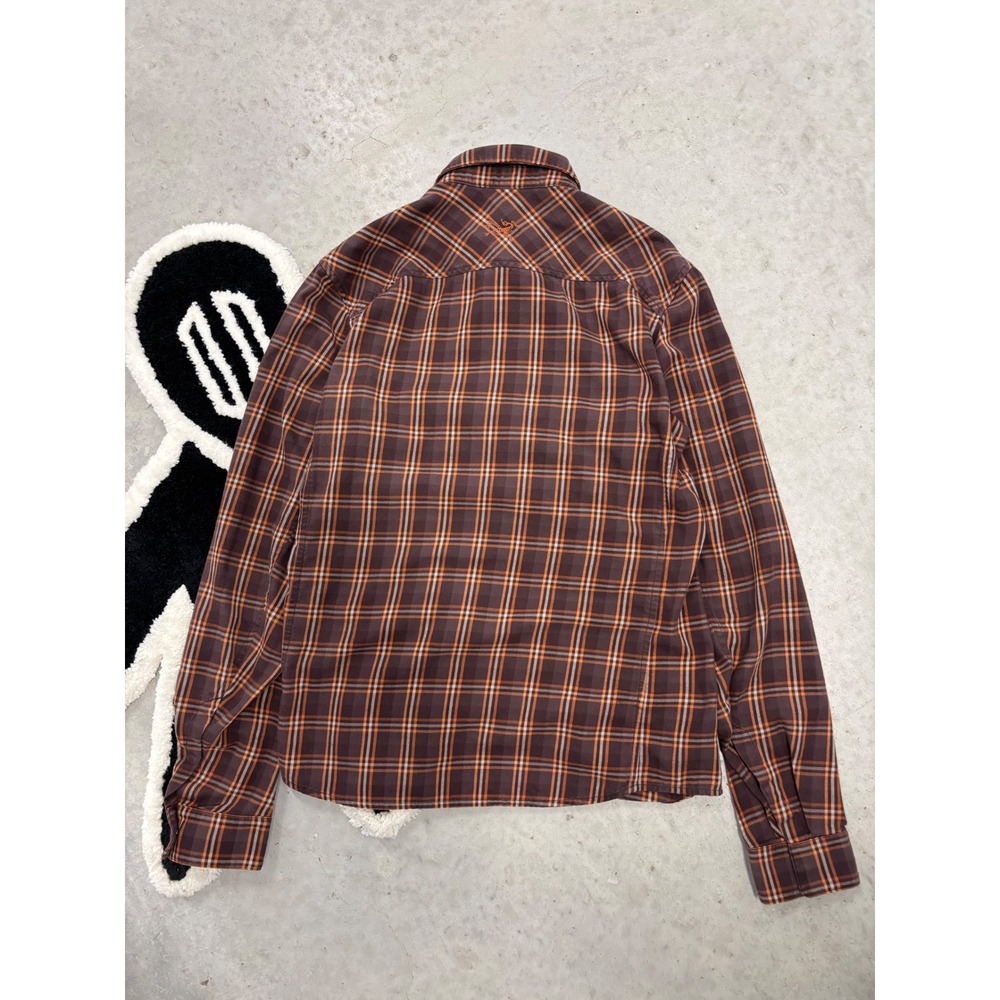Arcteryx Mens Plaid Long Sleeve Snap Button Down Shirt Brown Orange Small - Picture 2 of 9